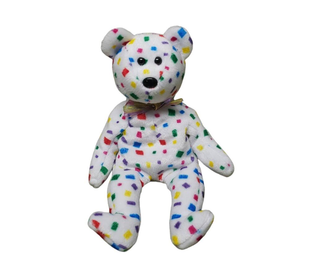 TY Beanie Baby Y2K Millennium Red White Blue Confetti Plush Stuffed Animal
